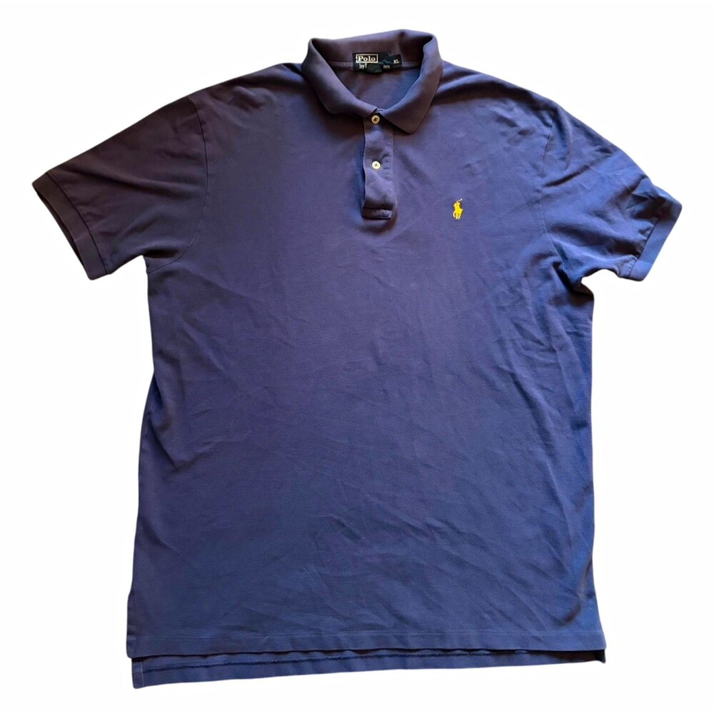 Vintage Polo Ralph Lauren Men's Navy Yellow Horse Solid Polo Short Sleeve XL